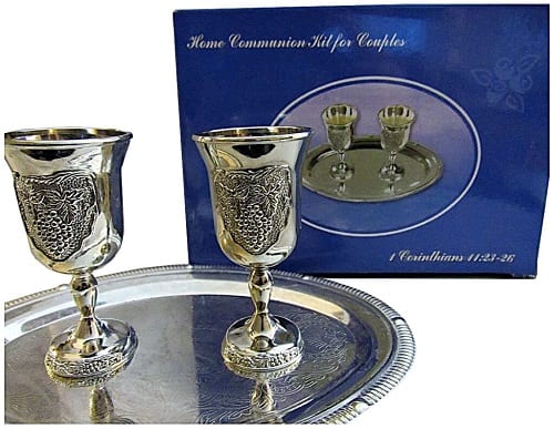 2 silver plated communion cups and tray