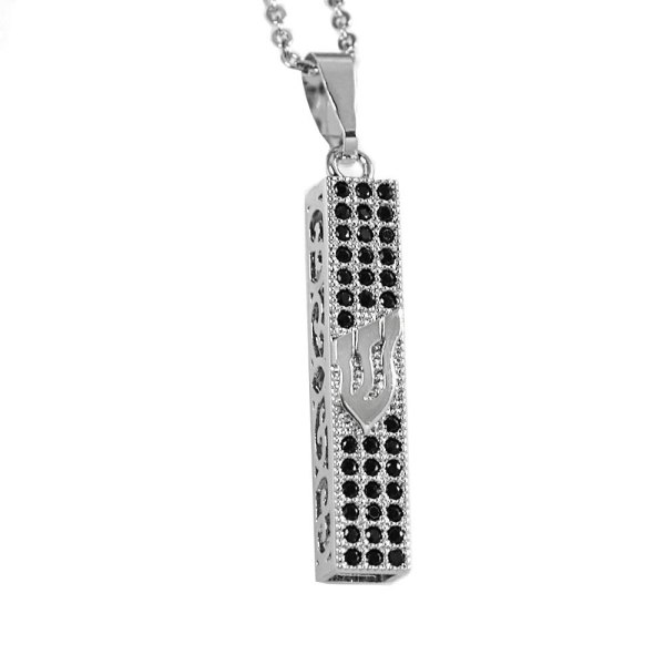 Silver Ornate Mezuzah Pendant Necklace w/ black inset stones - Shofars ...