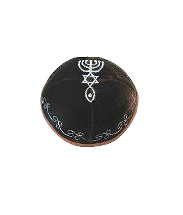 Blue Satin Kippah With Golden Messianic Sign – Embroidered With Clip