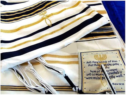 Prayer Shawl – Gold and Navy – Traditional Messianic with Tallit