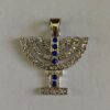 Jewish  Sterling Silver Menorah Pendant Necklace Blue & Clear stones - Image 3