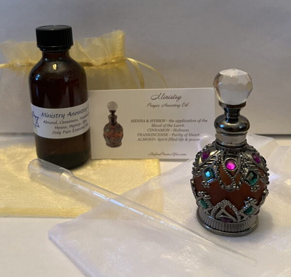 Combo Ministry Anointing Oil 2 oz  & Ornate Gem Pewter Ministry Oil 1/2 oz