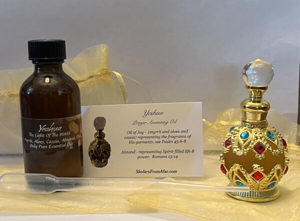 Combo Yeshua Light of The World Anointing Oil 2 oz bottle Gold Gemstone Yeshua Oil 1/2 oz