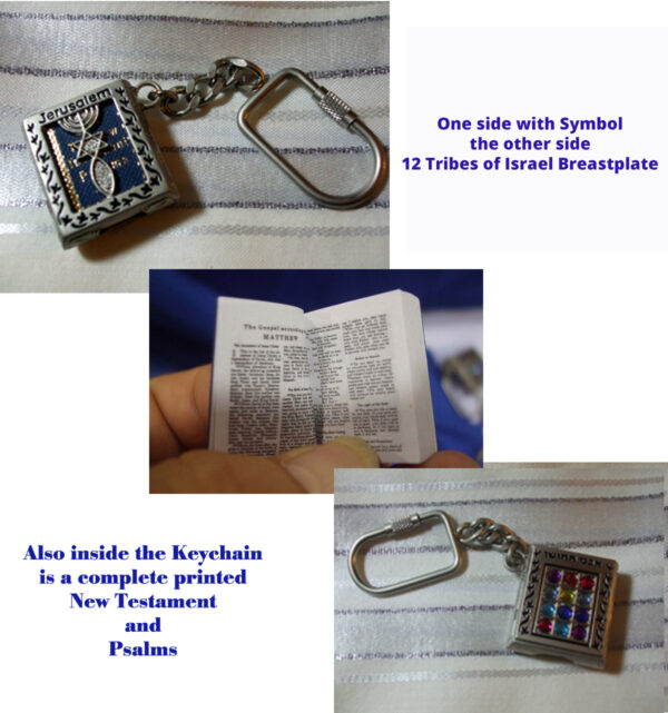 Messianic Symbol and 12 Tribes Breastplate Mini Bible Keychain - Image 3