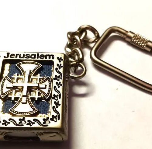 Jerusalem Cross Symbol and 12 Tribes Breastplate Mini Bible Keychain
