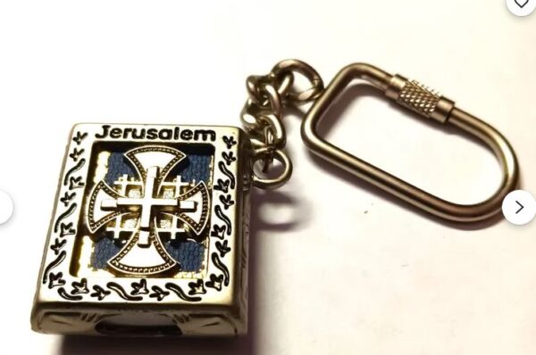 Jerusalem Cross Symbol and 12 Tribes Breastplate Mini Bible Keychain