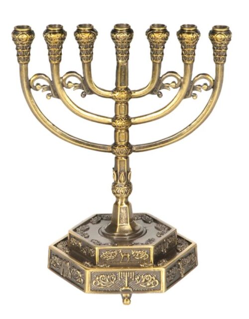 Solid Brass 12 Tribes of Israel  Artistic Temple Menorah 7 Branch  6" tall