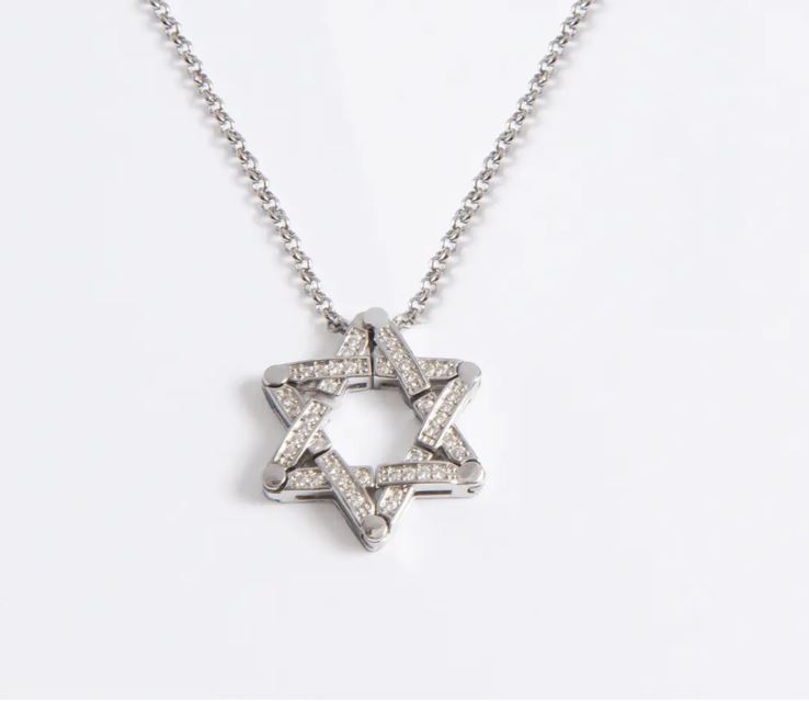 Silver Transforming Butterfly Star of David Necklace w/ Clear stones - Chain included