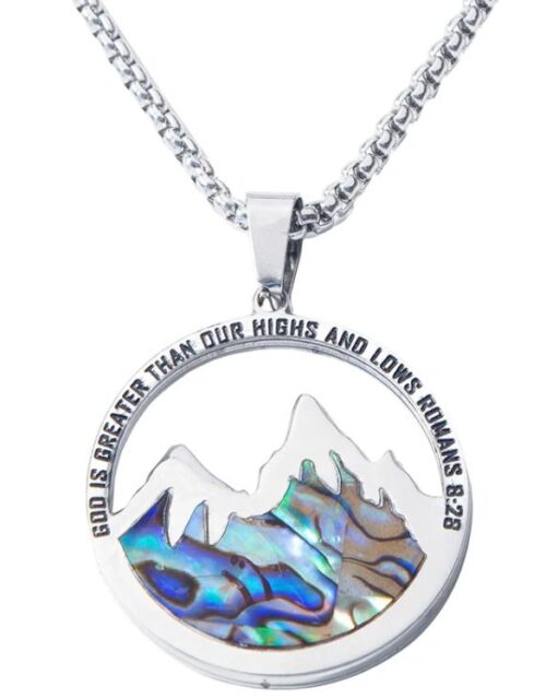 God is Greater Necklace Abalone Mountains Silver Chain included Romans 8:28